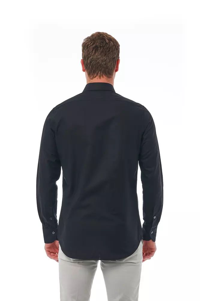 Elegant Black Cotton Italian Collar Shirt