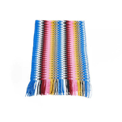 Geometric Patterned Fringe Scarf in Vibrant Hues