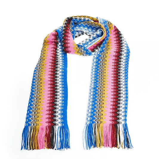 Geometric Patterned Fringe Scarf in Vibrant Hues