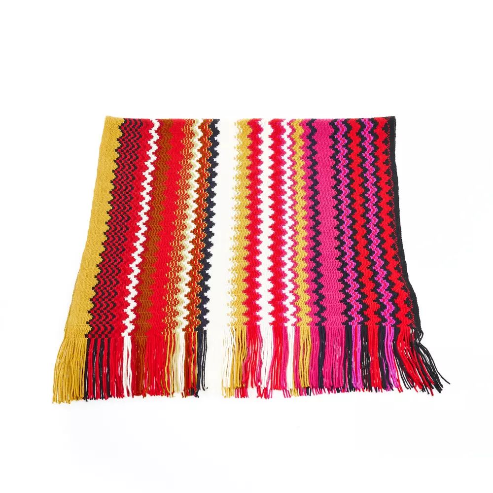 Geometric Patterned Fringed Scarf in Vibrant Hues