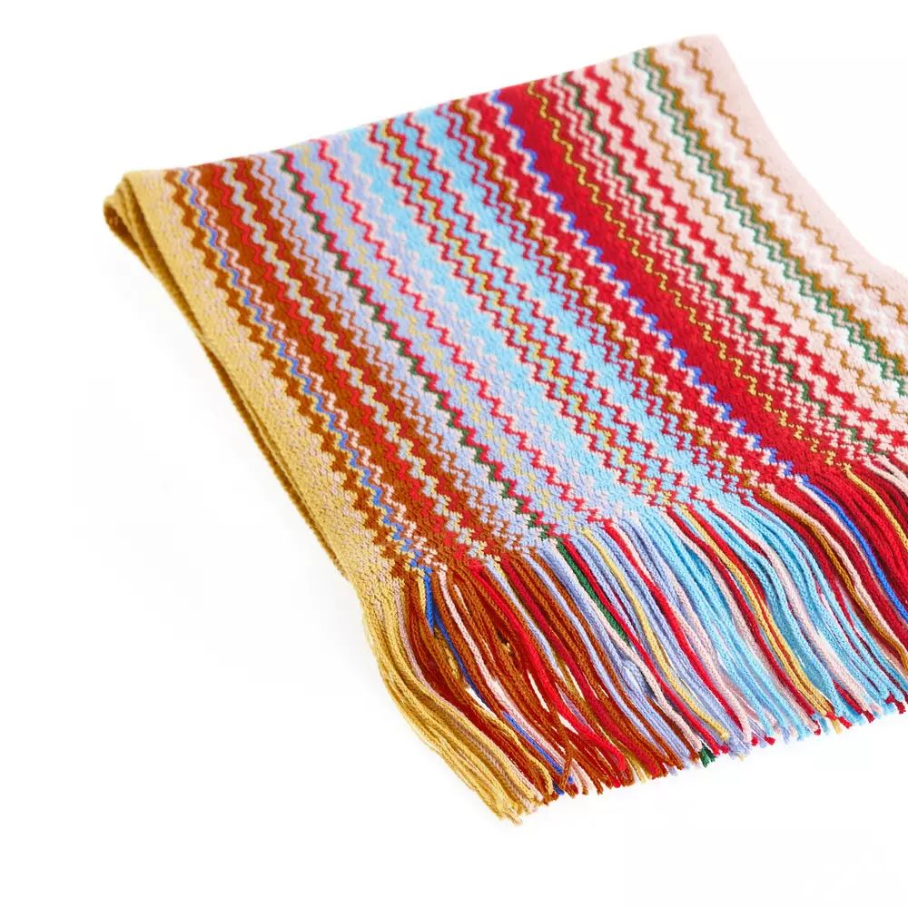 Geometric Pattern Fringed Scarf in Bright Hues