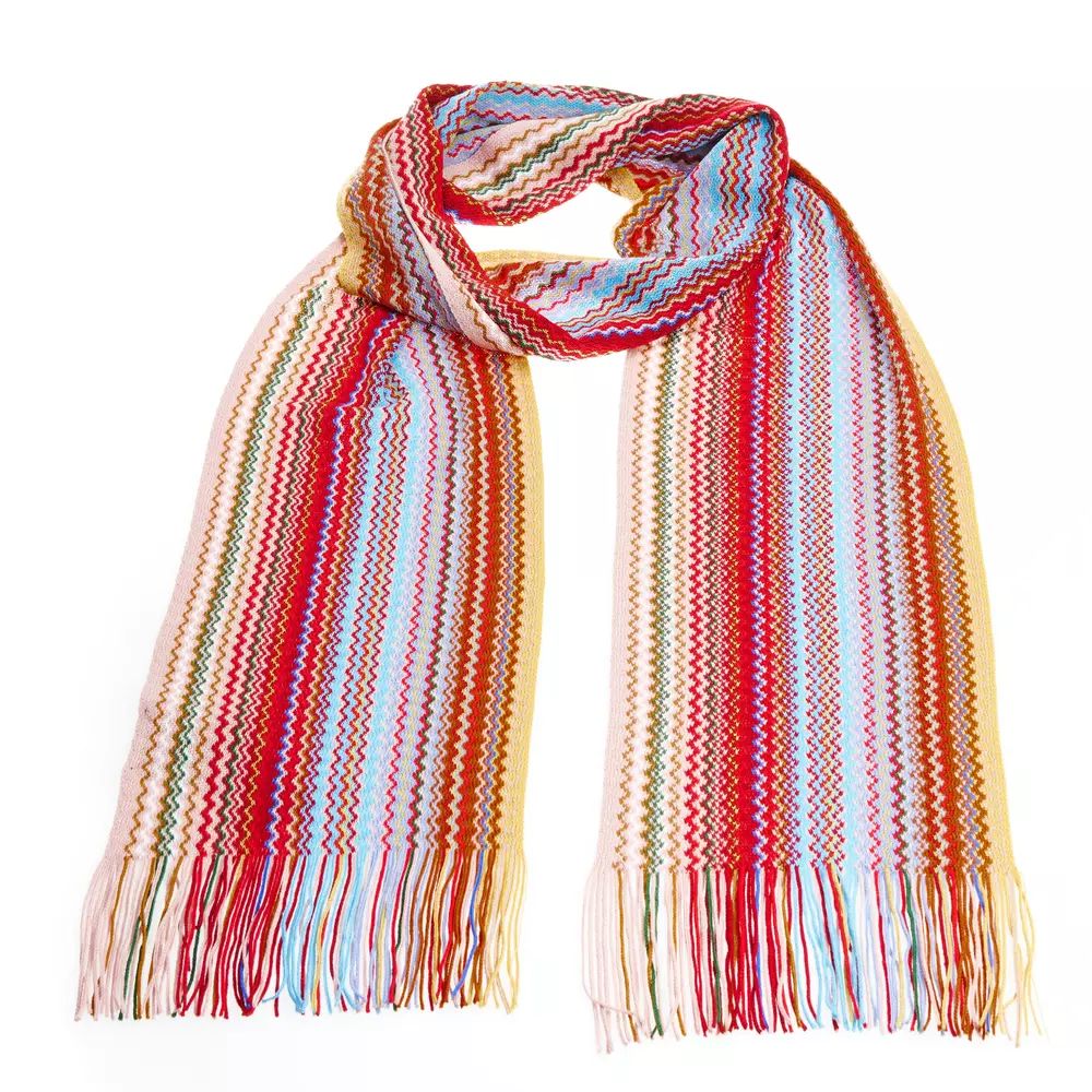 Geometric Pattern Fringed Scarf in Bright Hues