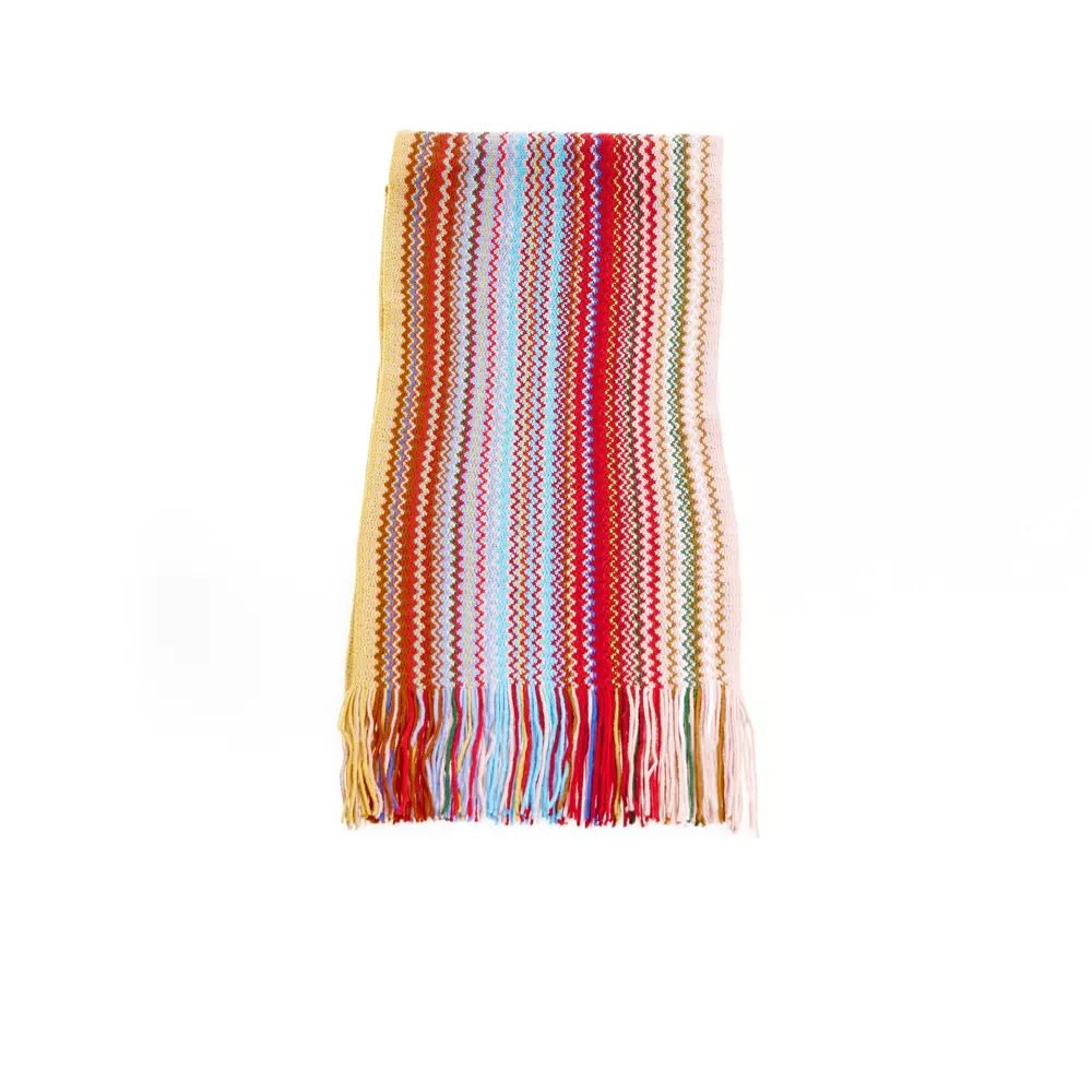 Geometric Pattern Fringed Scarf in Bright Hues