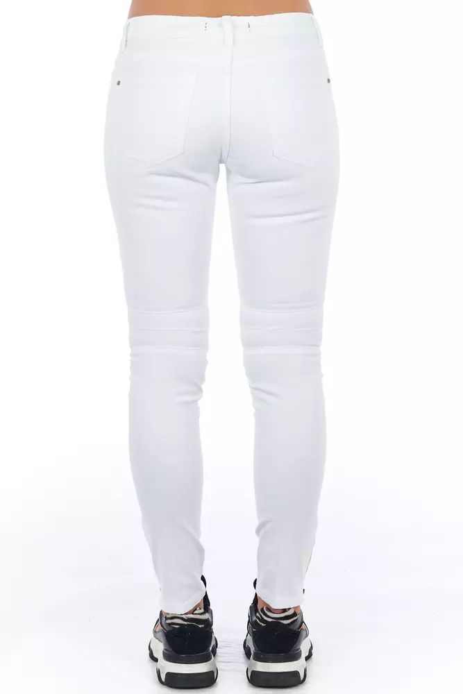 Chic Biker-Inspired White Stretch Denim Jeans