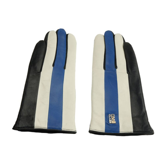 Elegant Black and Blue Lambskin Gloves