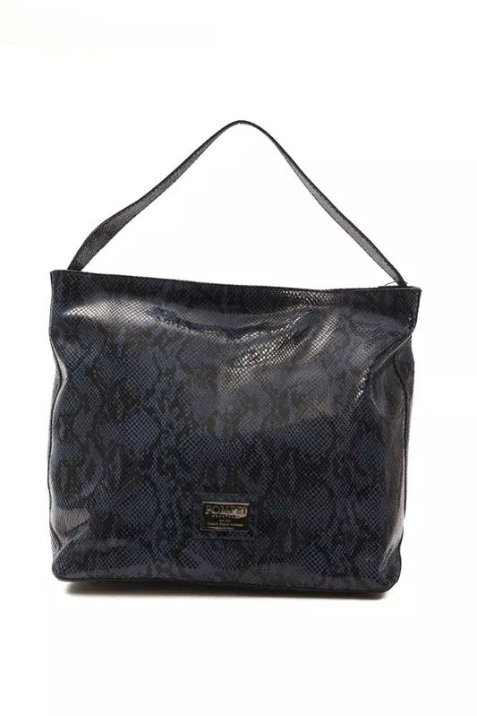 Elegant Blue Python Print Leather Shoulder Bag