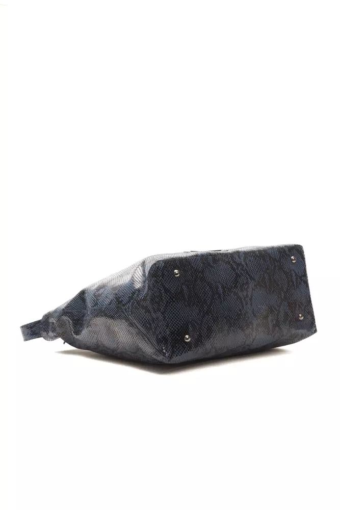 Elegant Blue Python Print Leather Shoulder Bag