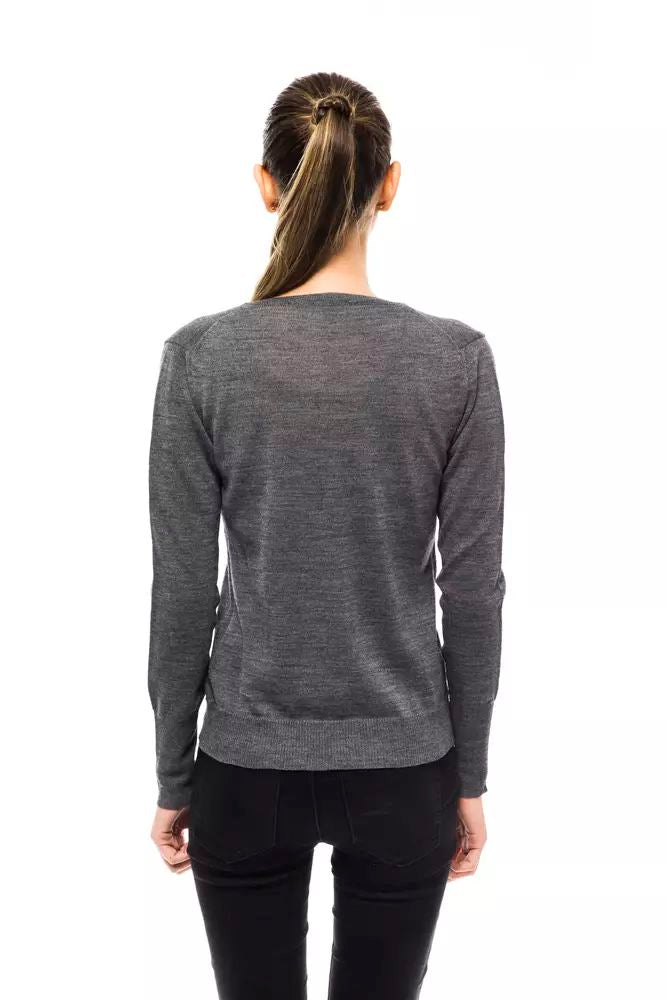 Elegant V-Neck Sweater with Chic Logo Detail