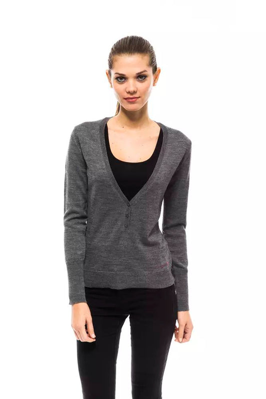 Elegant V-Neck Sweater with Chic Logo Detail