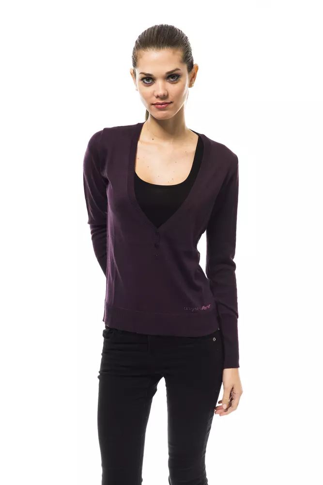 Elegant Purple V-Neck Wool Blend Sweater
