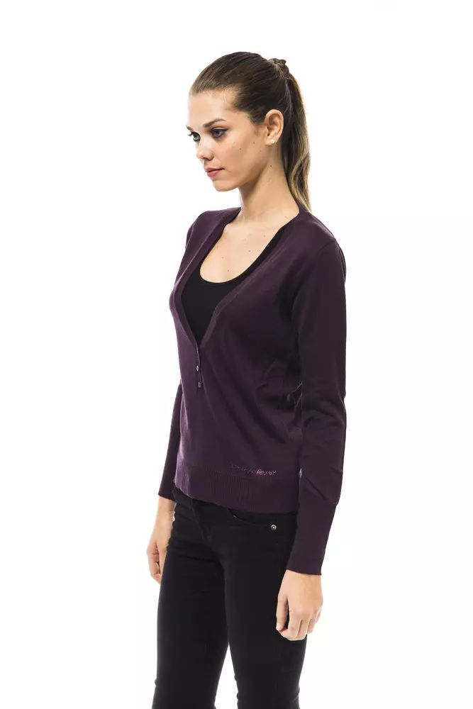 Elegant Purple V-Neck Wool Blend Sweater