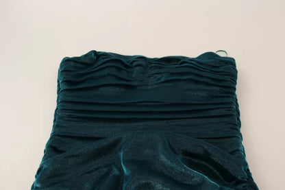 Dark Green Bustier Bodice Satin Draped Dress