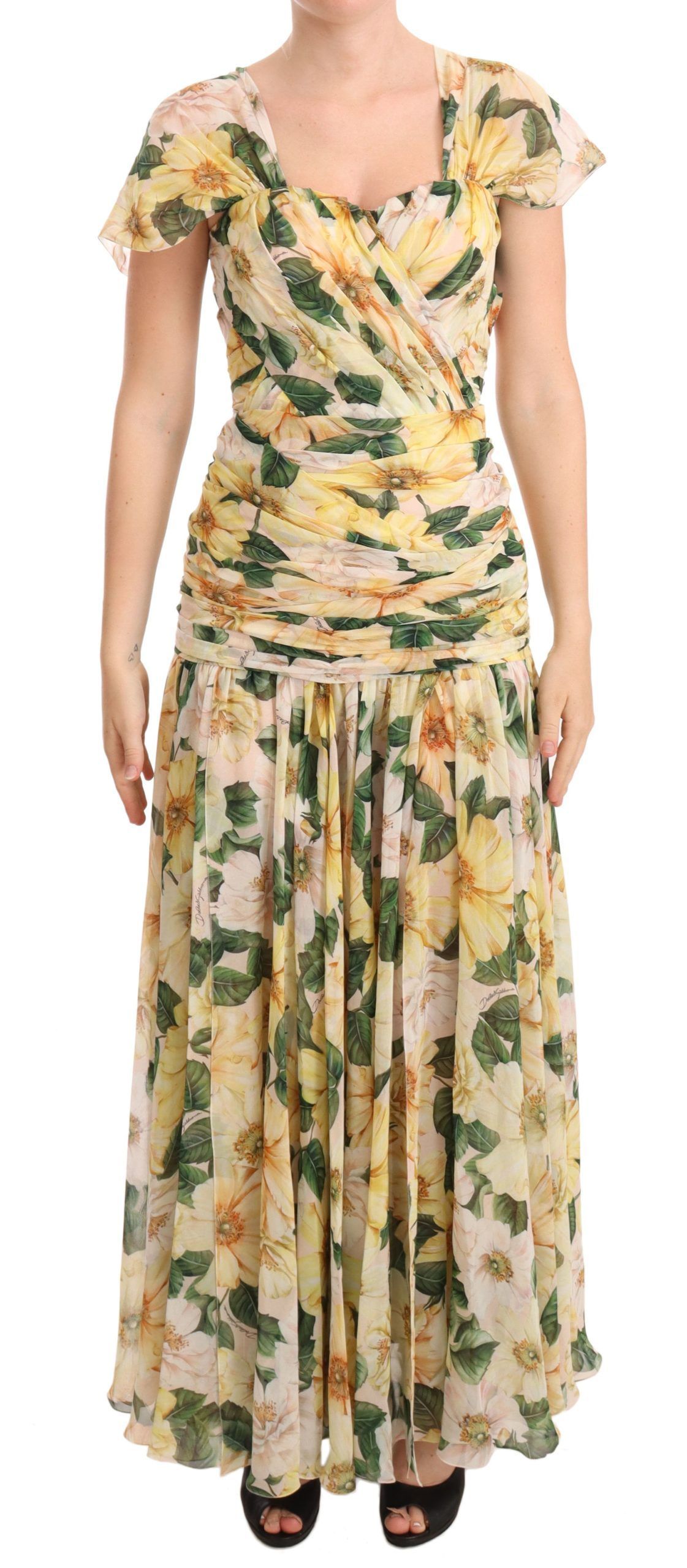 Floral Elegance Silk Pleated Maxi Dress