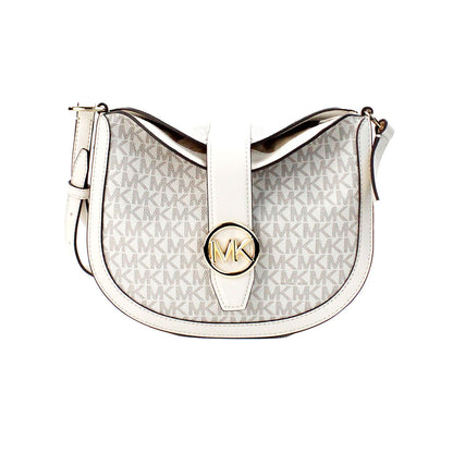 Gabby Small Cream Signature PVC Foldover Hobo Crossbody Bag